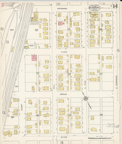 Sanborn Fire Insurance Map from Roseburg, Douglas County, Oregon (1912), Sheet #0014 - Complete Map Set gallery image, historic Sanborn map, vintage wall art, Oregon Oregon