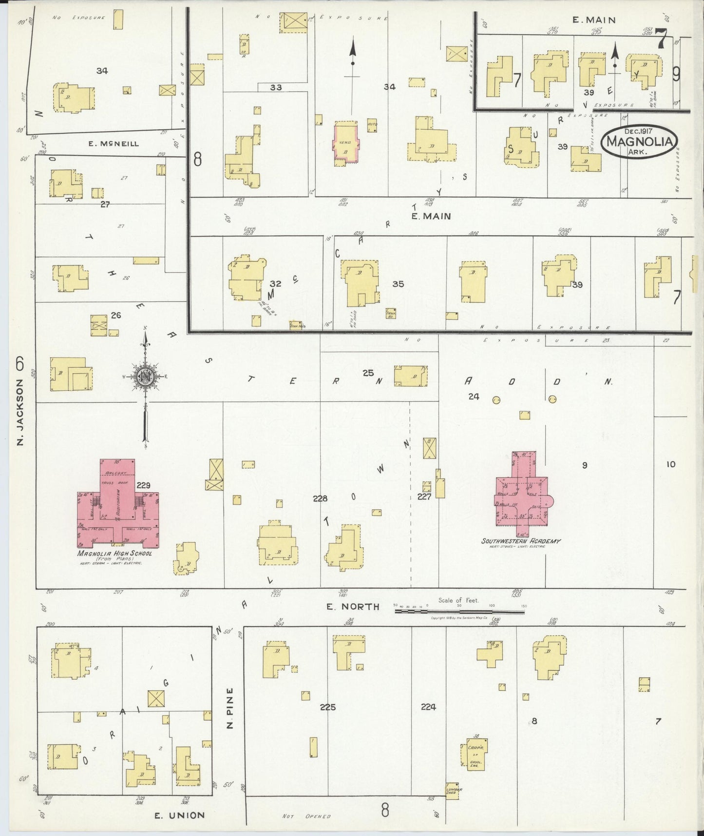 Sanborn Fire Insurance Map from Magnolia, Columbia County, Arkansas (1917), Sheet #0007 - Complete Map Set gallery image, historic Sanborn map, vintage wall art, Arkansas Arkansas