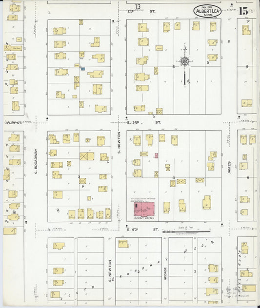 Sanborn Fire Insurance Map from Albert Lea, Freeborn County, Minnesota (1918), Sheet #0015 - Historic Sanborn Fire Insurance Map Print, vintage old map wall art, antique decor, genealogy gift, Minnesota Minnesota map