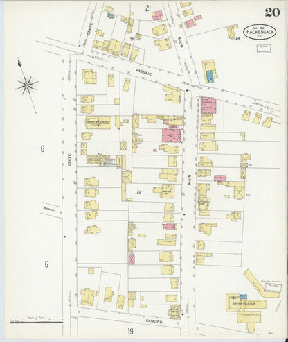 Sanborn Fire Insurance Map from Hackensack, Bergen County, New Jersey (1908), Sheet #0020 - Complete Map Set gallery image, historic Sanborn map, vintage wall art, New Jersey New Jersey