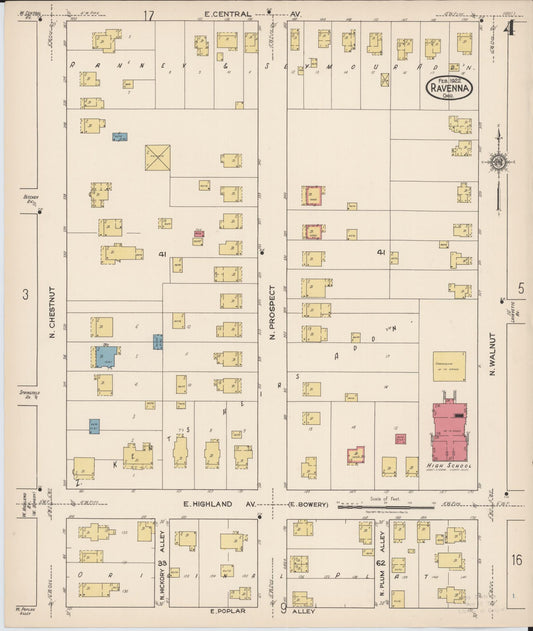 Sanborn Fire Insurance Map from Ravenna, Portage County, Ohio (1922), Sheet #0004 - Historic Sanborn Fire Insurance Map Print, vintage old map wall art, antique decor, genealogy gift, Ohio Ohio map