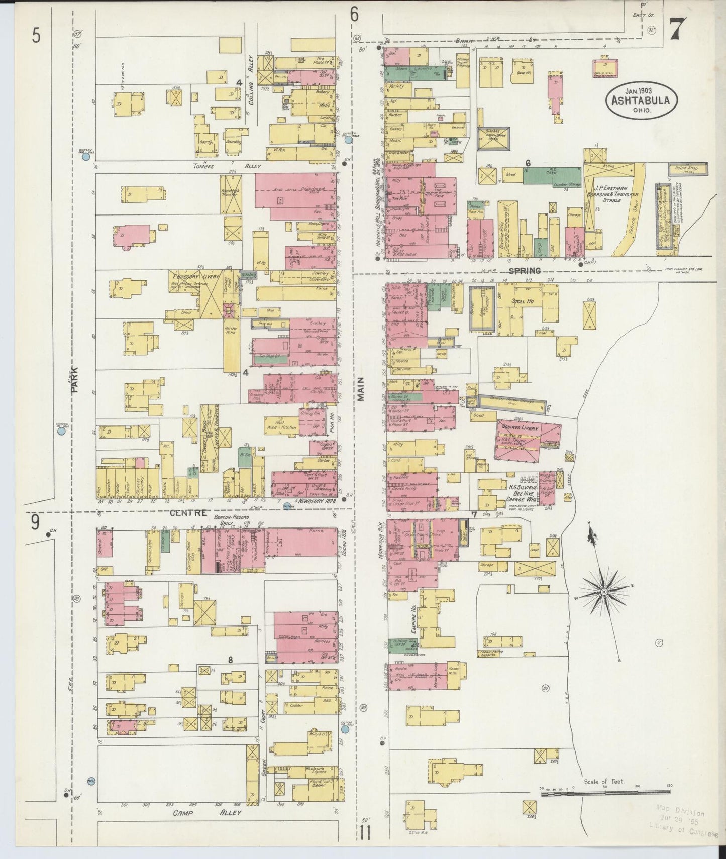 Sanborn Fire Insurance Map from Ashtabula, Ashtabula County, Ohio (1903), Sheet #0007 - Historic Sanborn Fire Insurance Map Print, vintage old map wall art, antique decor, genealogy gift, Ohio Ohio map