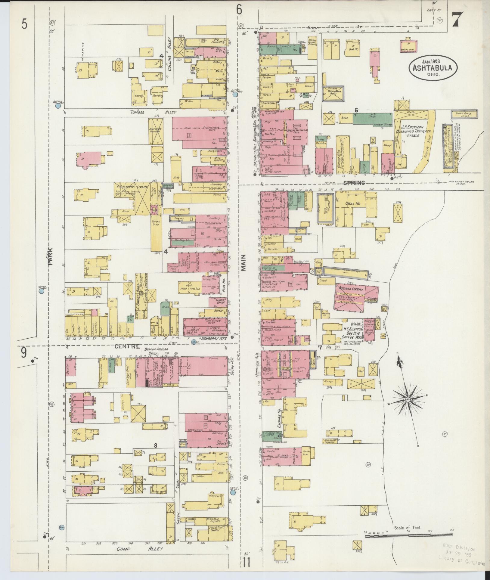 Sanborn Fire Insurance Map from Ashtabula, Ashtabula County, Ohio (1903), Sheet #0007 - Historic Sanborn Fire Insurance Map Print, vintage old map wall art, antique decor, genealogy gift, Ohio Ohio map