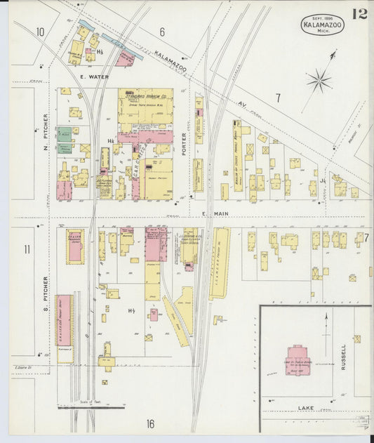 Sanborn Fire Insurance Map from Kalamazoo, Kalamazoo County, Michigan (1896), Sheet #0012 - Historic Sanborn Fire Insurance Map Print, vintage old map wall art, antique decor, genealogy gift, Michigan Michigan map
