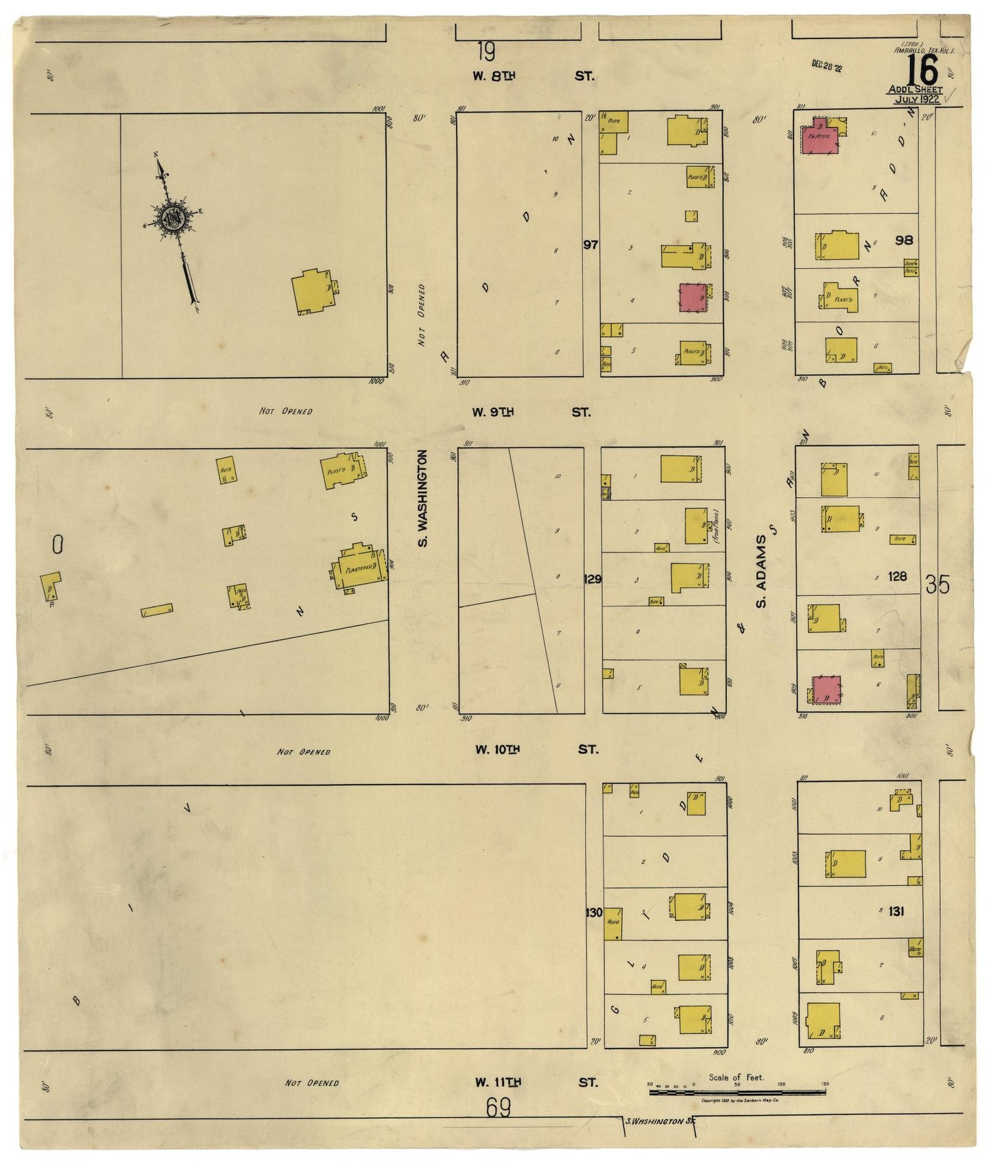 Sanborn Fire Insurance Map from Amarillo, Potter County, Texas (1922), Sheet #0001 - Historic Sanborn Fire Insurance Map Print, vintage old map wall art, antique decor, genealogy gift, Texas Texas map