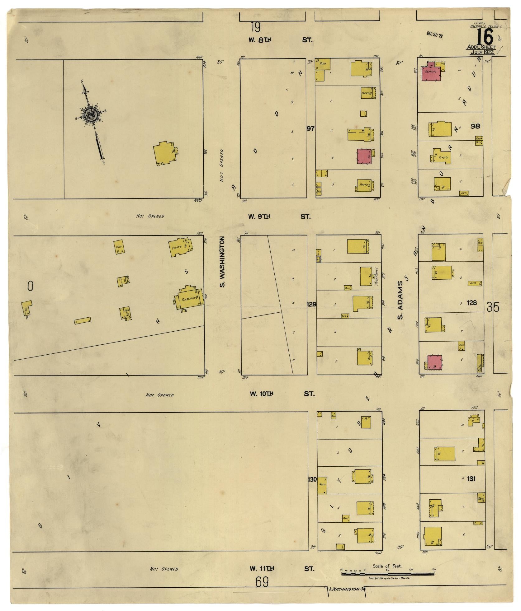 Sanborn Fire Insurance Map from Amarillo, Potter County, Texas (1922), Sheet #0001 - Historic Sanborn Fire Insurance Map Print, vintage old map wall art, antique decor, genealogy gift, Texas Texas map