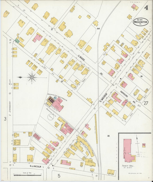 Sanborn Fire Insurance Map from Washington, Washington County, Pennsylvania (1900), Sheet #0004 - Historic Sanborn Fire Insurance Map Print, vintage old map wall art, antique decor, genealogy gift, Pennsylvania Pennsylvania map