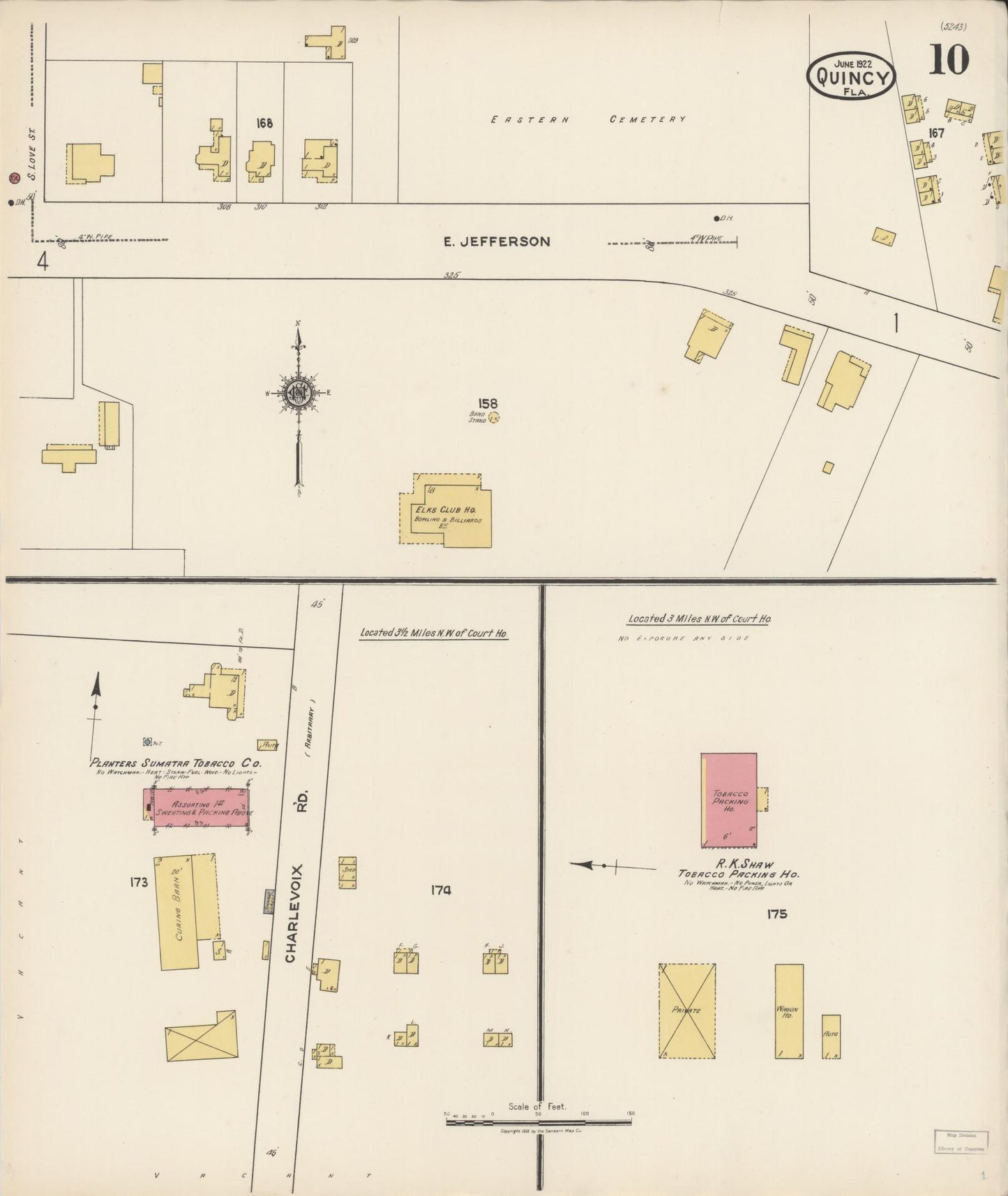 Sanborn Fire Insurance Map from Quincy, Gadsden County, Florida (1922), Sheet #0010 - Complete Map Set gallery image, historic Sanborn map, vintage wall art, Florida Florida