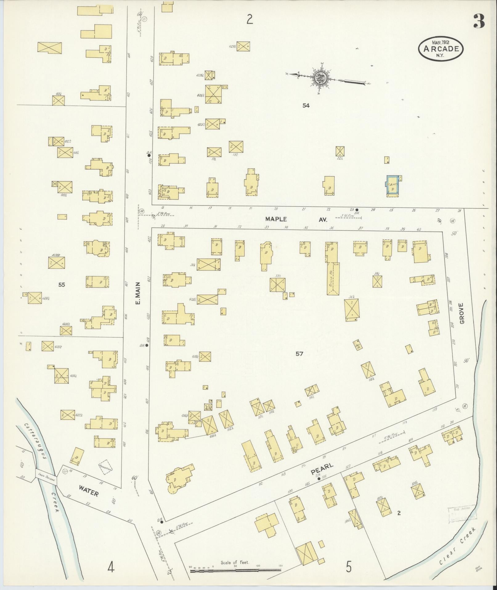 Sanborn Fire Insurance Map from Arcade, Wyoming County, New York (1912), Sheet #0003 - Historic Sanborn Fire Insurance Map Print, vintage old map wall art, antique decor, genealogy gift, Arcade Wyoming map