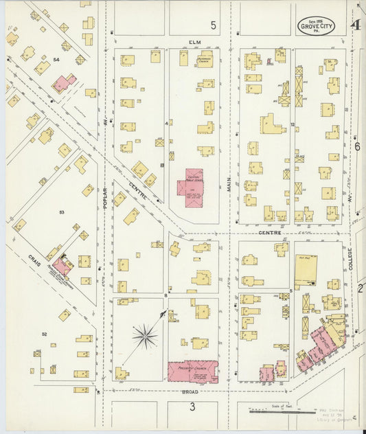 Sanborn Fire Insurance Map from Grove City, Mercer County, Pennsylvania (1906), Sheet #0004 - Historic Sanborn Fire Insurance Map Print, vintage old map wall art, antique decor, genealogy gift, Pennsylvania Pennsylvania map