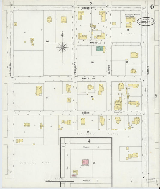 Sanborn Fire Insurance Map from Gainesville, Alachua County, Florida (1897), Sheet #0006 - Historic Sanborn Fire Insurance Map Print, vintage old map wall art, antique decor, genealogy gift, Florida Florida map