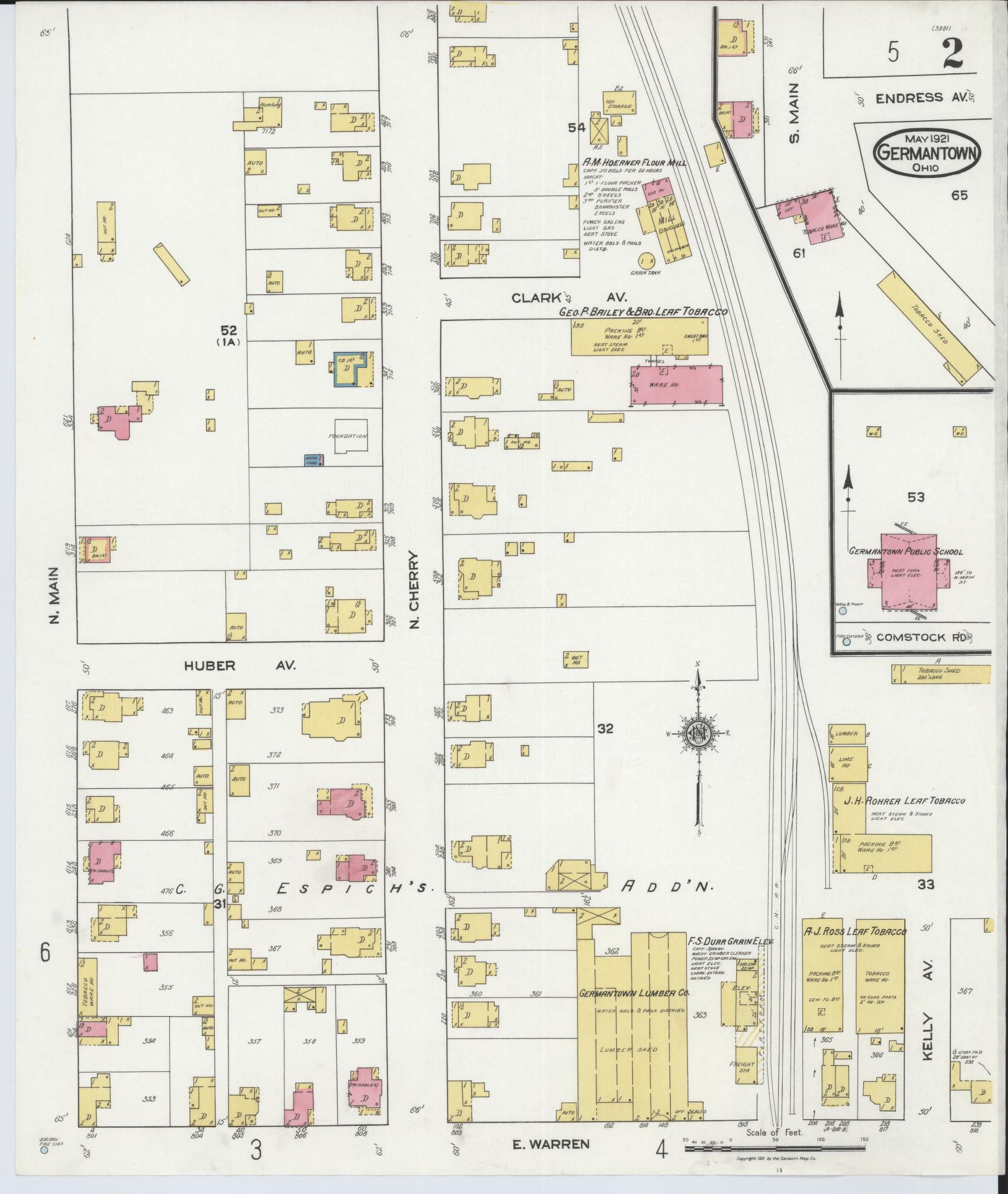 Sanborn Fire Insurance Map from Germantown, Montgomery County, Ohio (1921), Sheet #0002 - Historic Sanborn Fire Insurance Map Print, vintage old map wall art, antique decor, genealogy gift, Ohio Ohio map