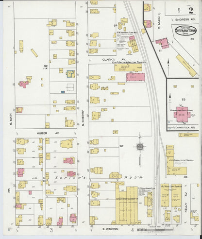 Sanborn Fire Insurance Map from Germantown, Montgomery County, Ohio (1921), Sheet #0002 - Historic Sanborn Fire Insurance Map Print, vintage old map wall art, antique decor, genealogy gift, Ohio Ohio map