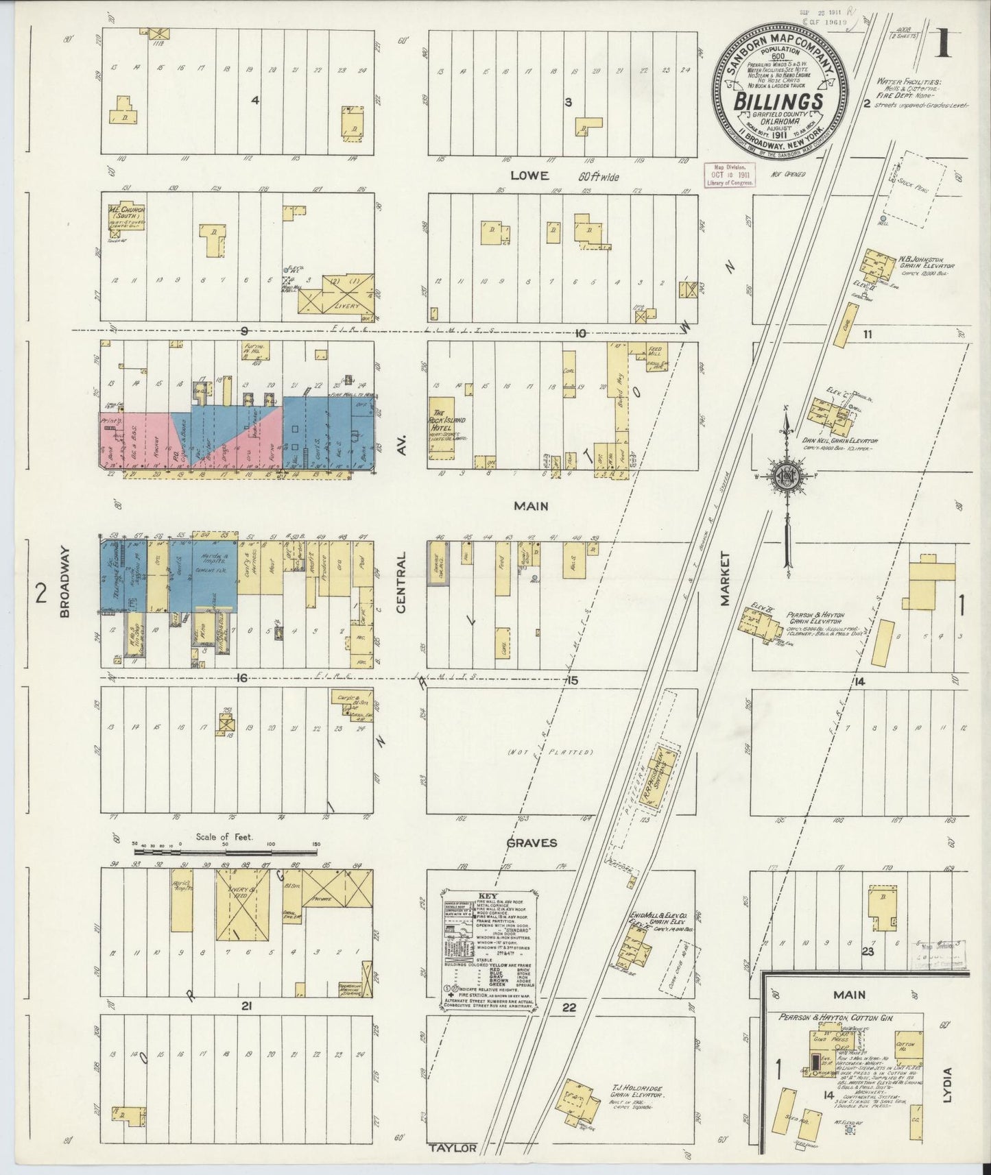 Sanborn Fire Insurance Map from Billings, Noble County, Oklahoma (1911), Sheet #0001 - Historic Sanborn Fire Insurance Map Print, vintage old map wall art, antique decor, genealogy gift, Oklahoma Oklahoma map