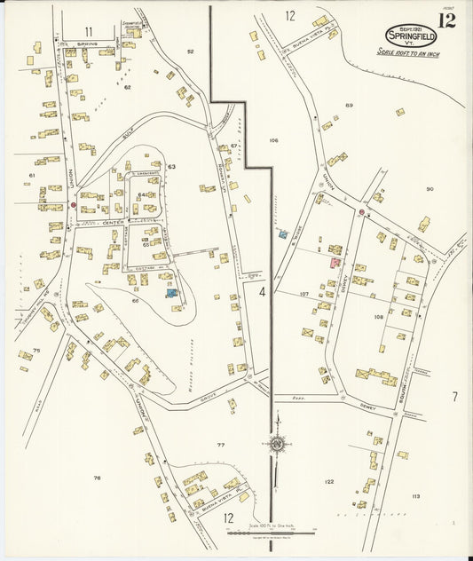 Sanborn Fire Insurance Map from Springfield, Windsor County, Vermont (1921), Sheet #0012 - Historic Sanborn Fire Insurance Map Print, vintage old map wall art, antique decor, genealogy gift, Vermont Vermont map