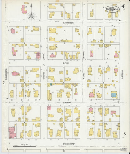 Sanborn Fire Insurance Map from Martinsville, Morgan County, Indiana (1902), Sheet #0004 - Historic Sanborn Fire Insurance Map Print, vintage old map wall art, antique decor, genealogy gift, Indiana Indiana map