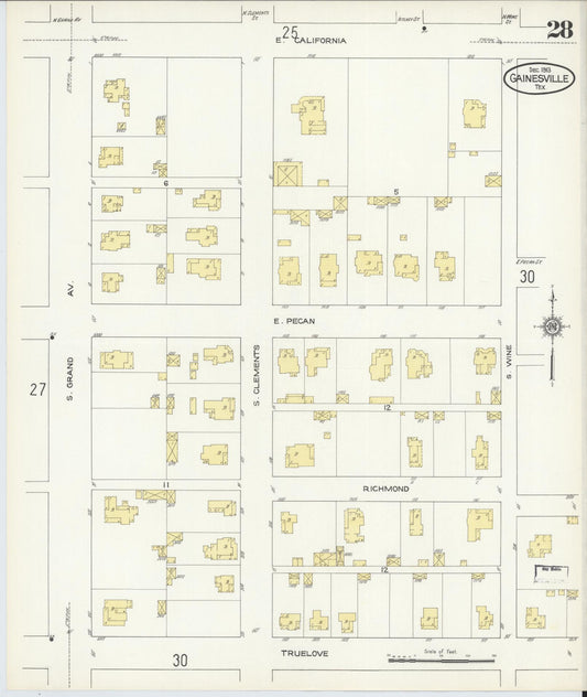 Sanborn Fire Insurance Map from Gainesville, Cooke County, Texas (1913), Sheet #0028 - Historic Sanborn Fire Insurance Map Print, vintage old map wall art, antique decor, genealogy gift, Texas Texas map
