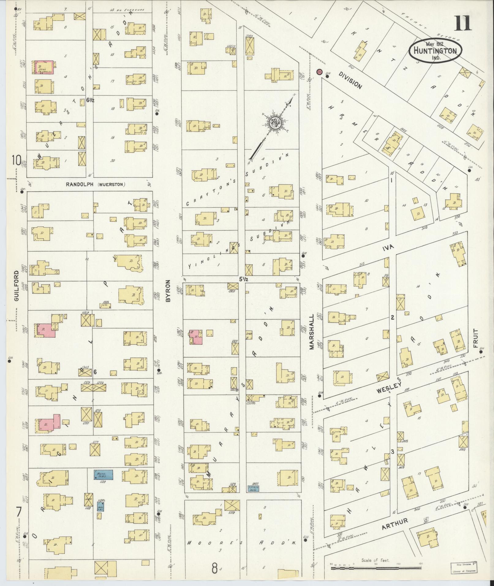 Sanborn Fire Insurance Map from Huntington, Huntington County, Indiana (1912), Sheet #0011 - Historic Sanborn Fire Insurance Map Print, vintage old map wall art, antique decor, genealogy gift, Indiana Indiana map
