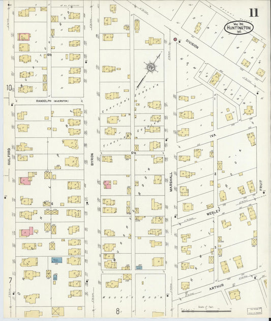 Sanborn Fire Insurance Map from Huntington, Huntington County, Indiana (1912), Sheet #0011 - Historic Sanborn Fire Insurance Map Print, vintage old map wall art, antique decor, genealogy gift, Indiana Indiana map