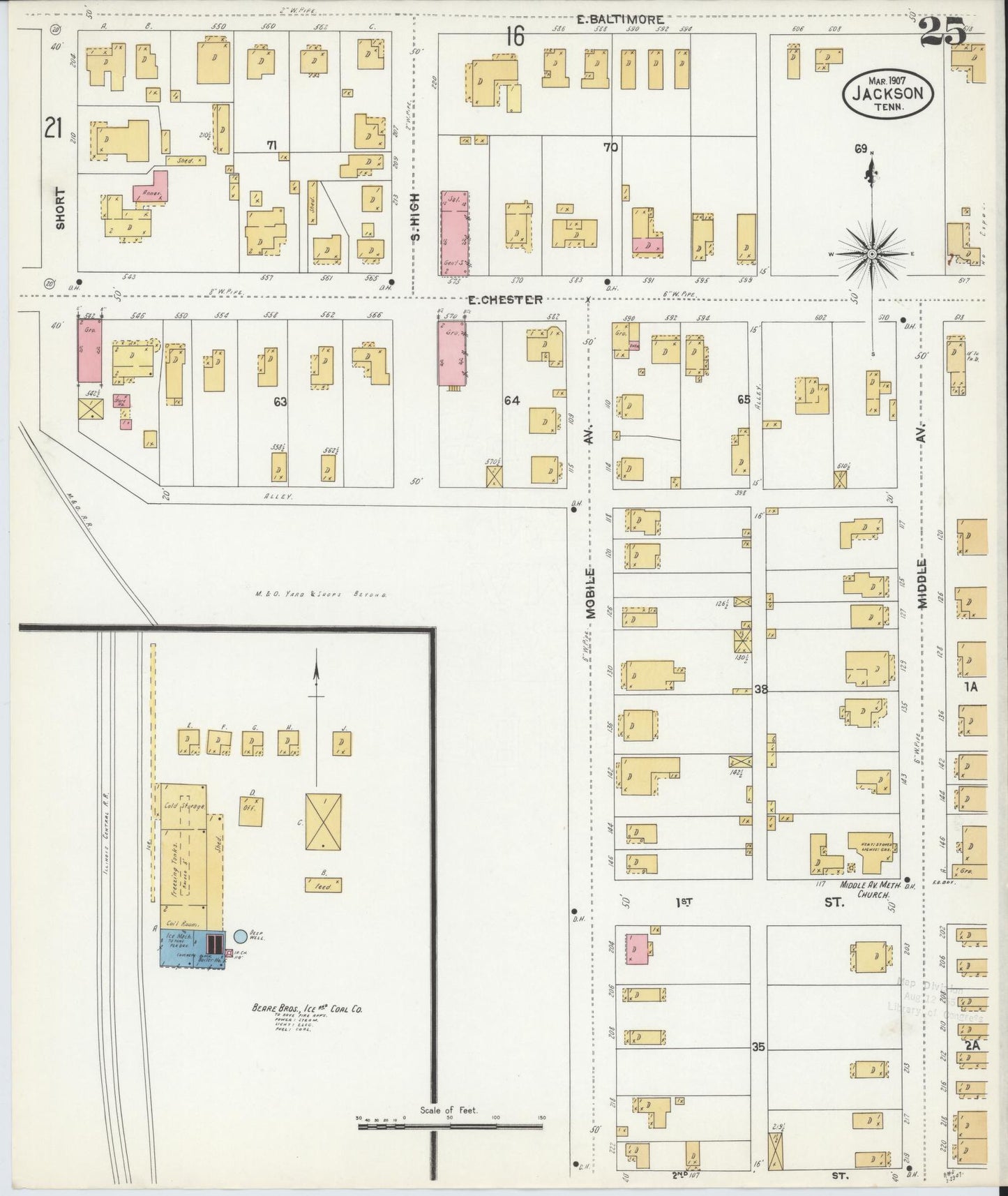 Sanborn Fire Insurance Map from Jackson, Madison County, Tennessee (1907), Sheet #0025 - Historic Sanborn Fire Insurance Map Print, vintage old map wall art, antique decor, genealogy gift, Tennessee Tennessee map