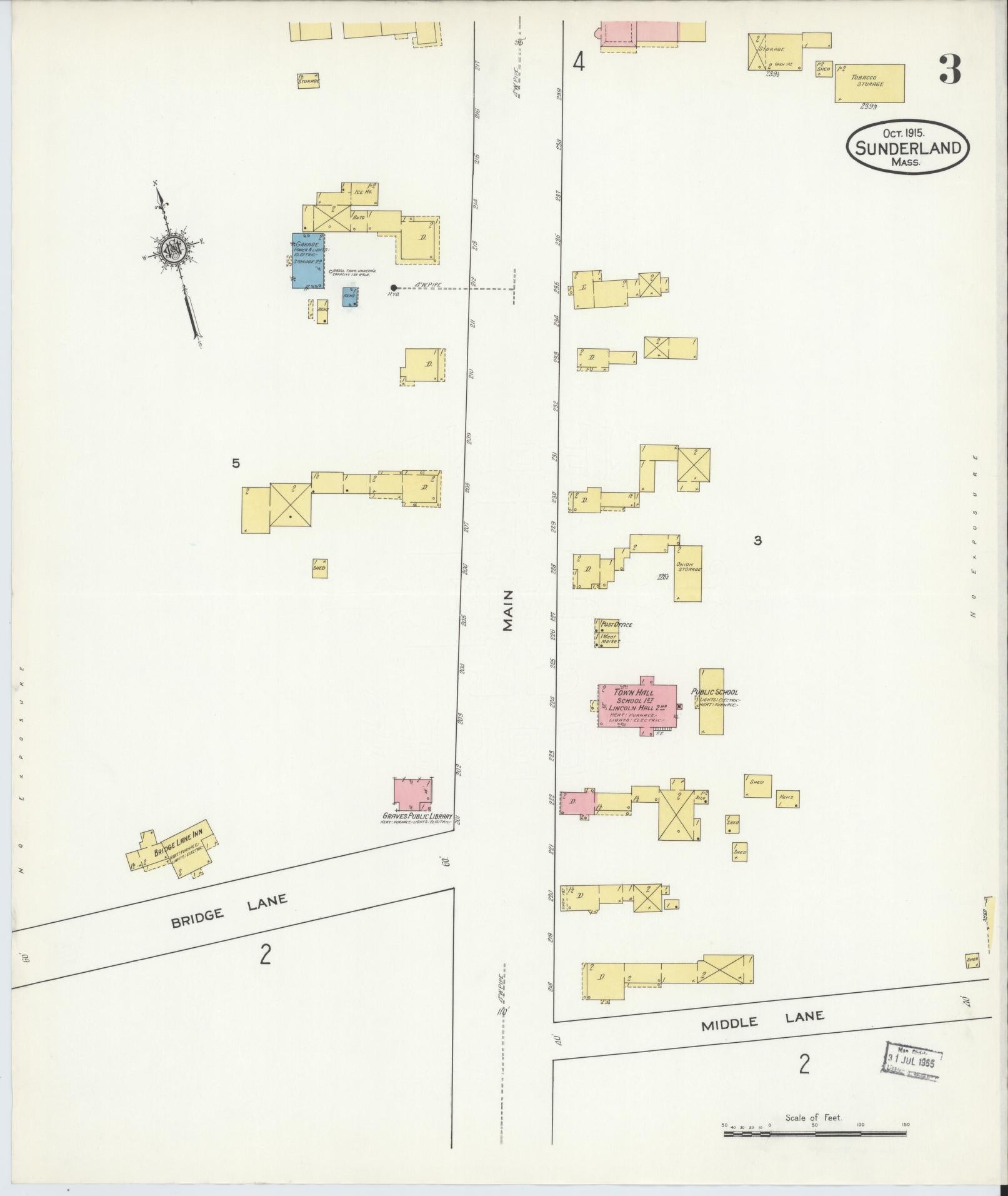 Sanborn Fire Insurance Map from Sunderland, Franklin County, Massachusetts (1915), Sheet #0003 - Complete Map Set gallery image, historic Sanborn map, vintage wall art, Massachusetts Massachusetts