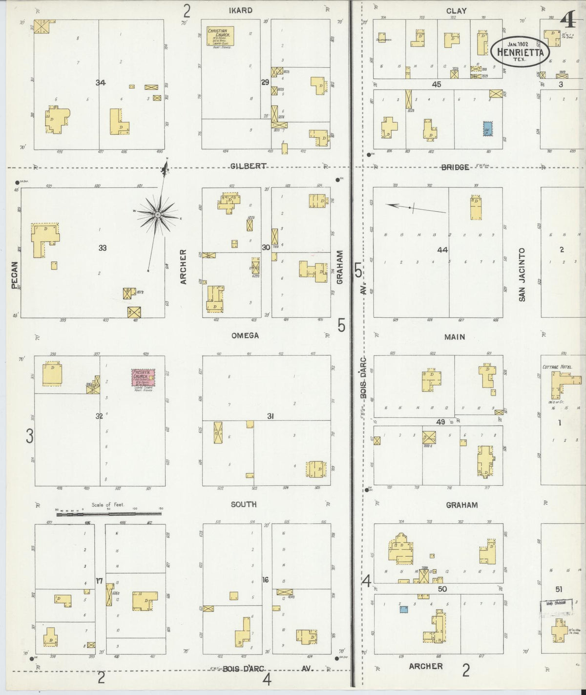 Sanborn Fire Insurance Map from Henrietta, Clay County, Texas (1902), Sheet #0004 - Historic Sanborn Fire Insurance Map Print, vintage old map wall art, antique decor, genealogy gift, Texas Texas map
