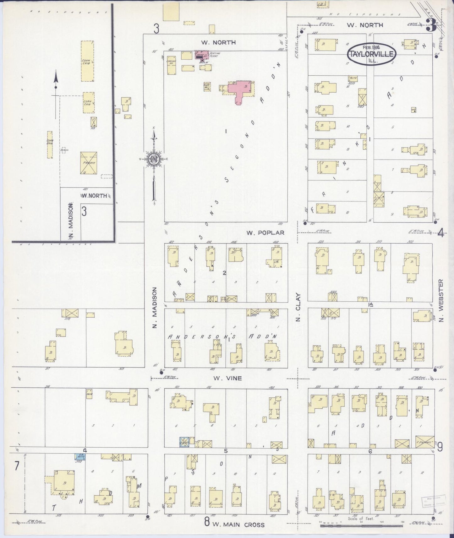 Sanborn Fire Insurance Map from Taylorville, Christian County, Illinois (1914), Sheet #0003 - Complete Map Set gallery image, historic Sanborn map, vintage wall art, Illinois Illinois