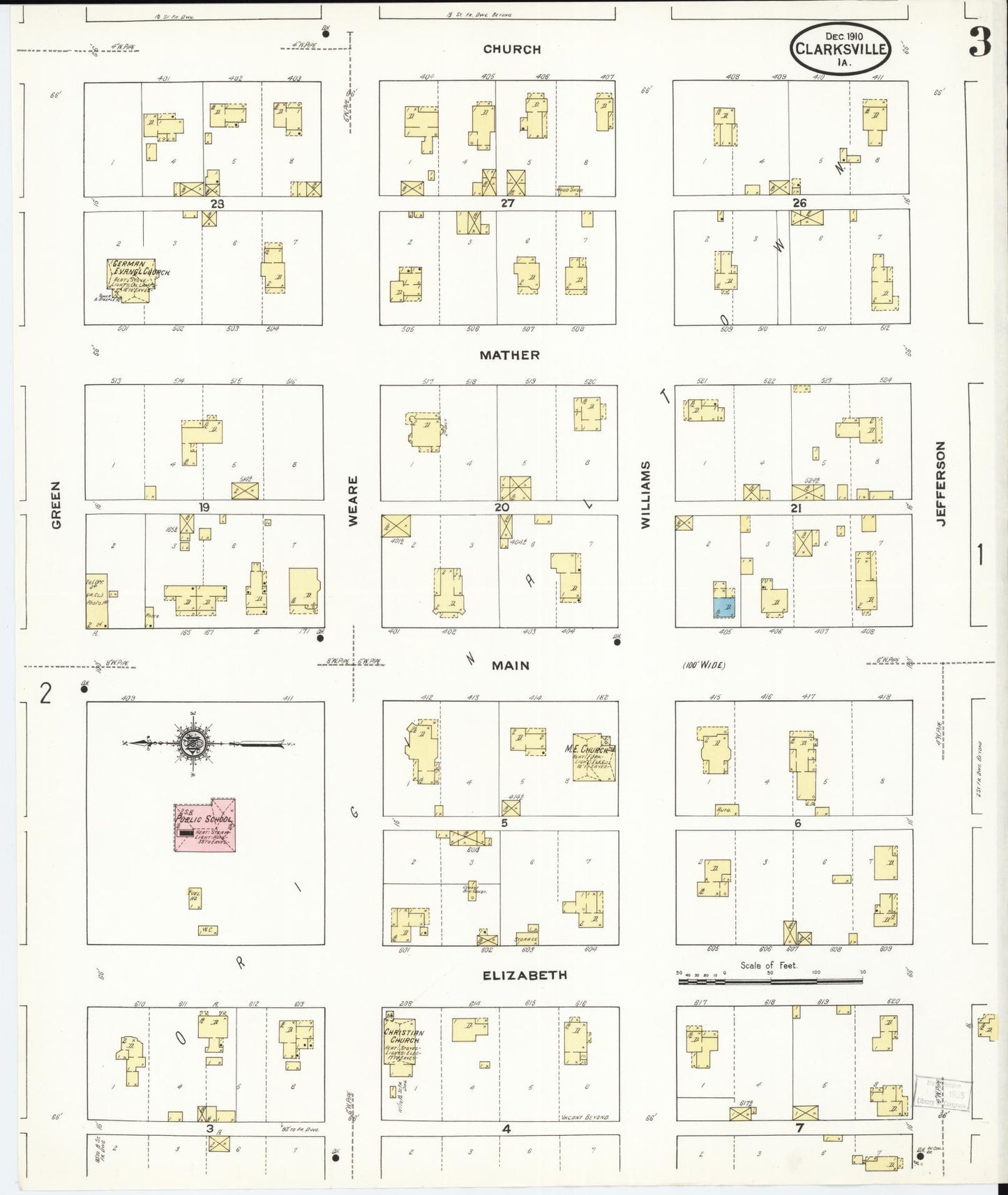 Sanborn Fire Insurance Map from Clarksville, Butler County, Iowa (1910), Sheet #0003 - Historic Sanborn Fire Insurance Map Print, vintage old map wall art