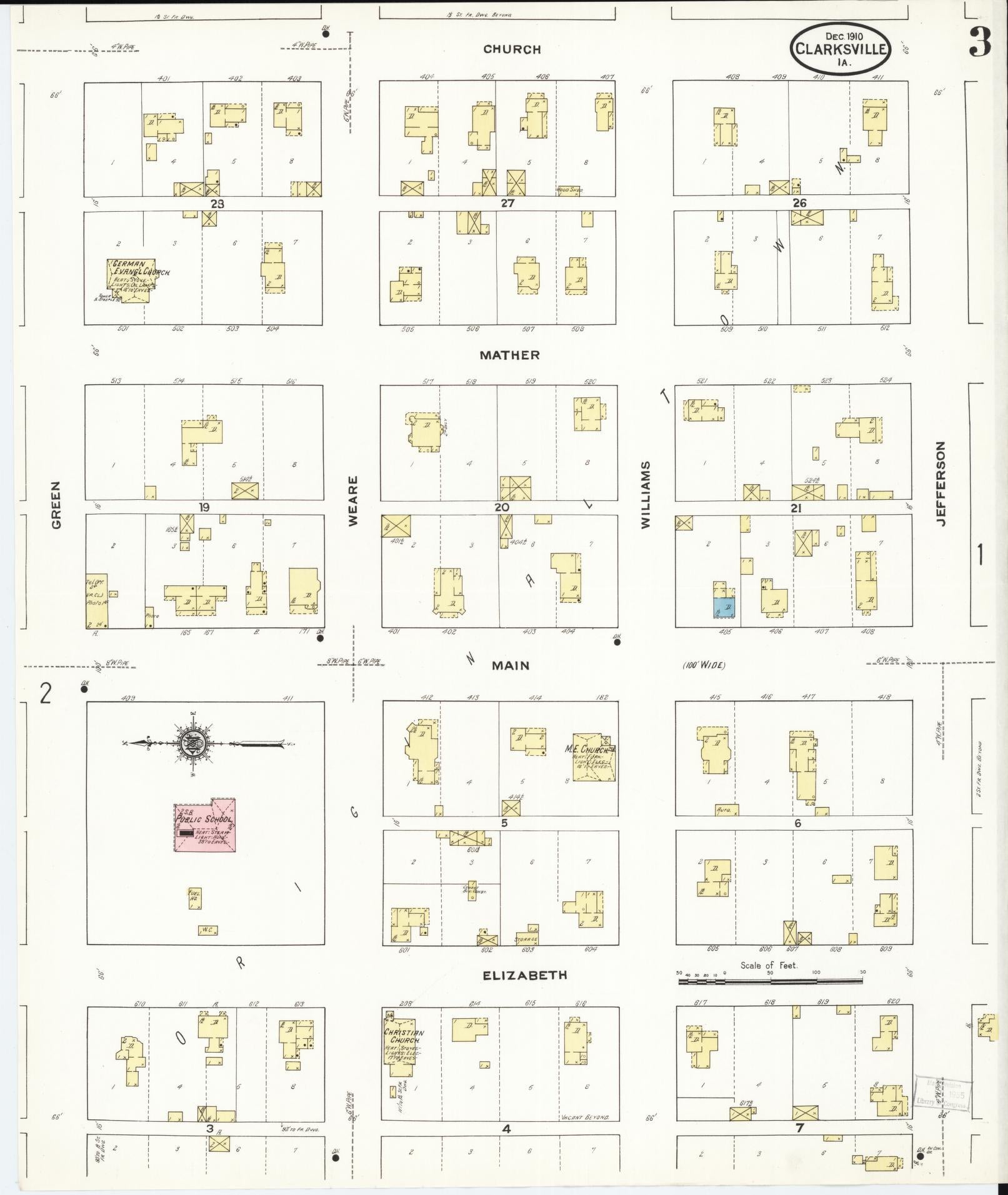 Sanborn Fire Insurance Map from Clarksville, Butler County, Iowa (1910), Sheet #0003 - Historic Sanborn Fire Insurance Map Print, vintage old map wall art