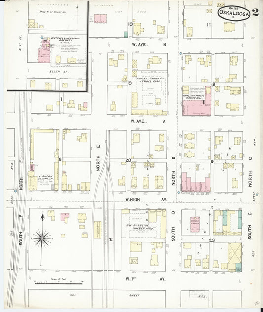 Sanborn Fire Insurance Map from Oskaloosa, Mahaska County, Iowa (1891), Sheet #0002 - Historic Sanborn Fire Insurance Map Print, vintage old map wall art