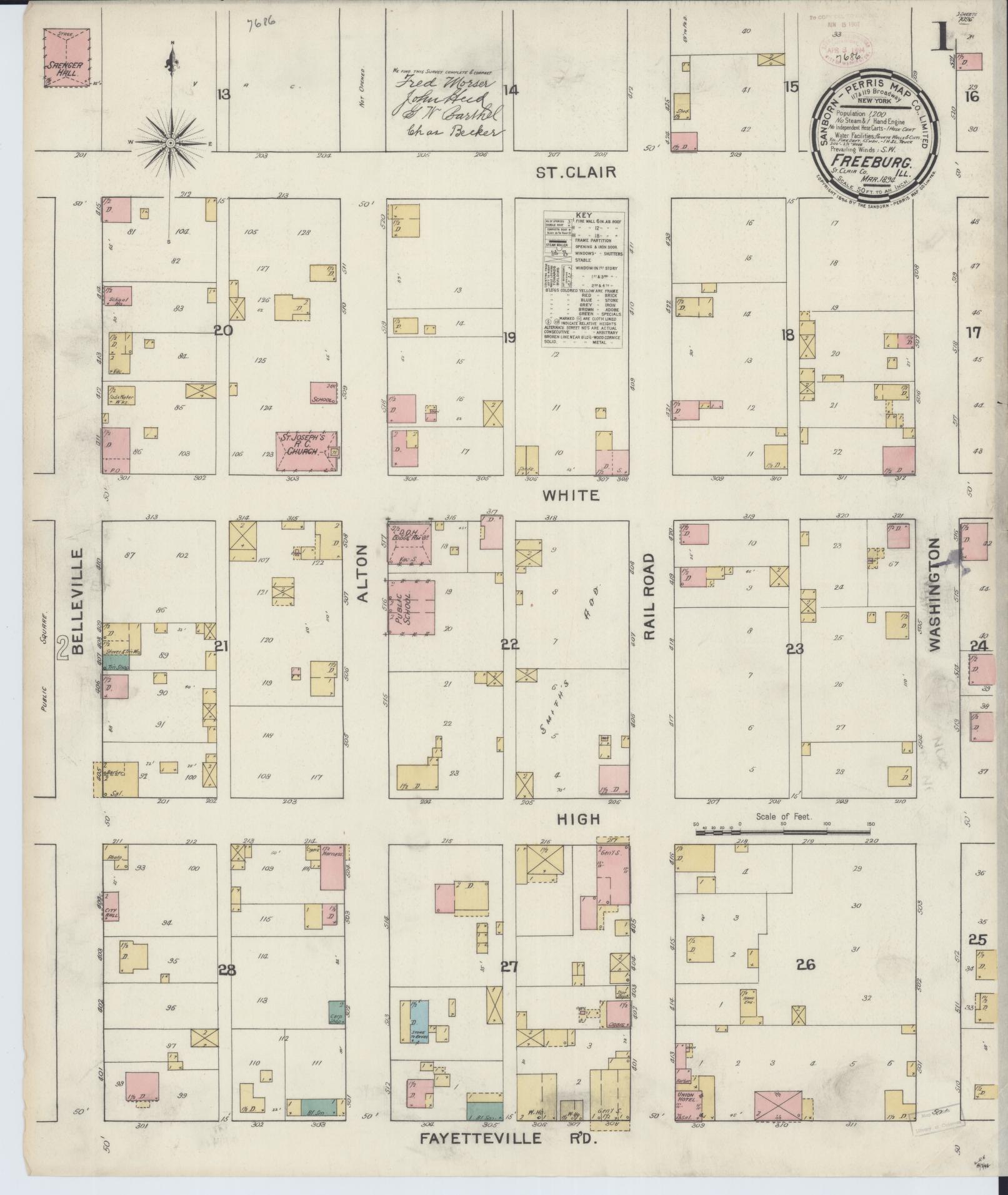 Sanborn Fire Insurance Map from Freeburg, Saint Clair County, Illinois (1894), Sheet #0001 - Historic Sanborn Fire Insurance Map Print, vintage old map wall art, antique decor, genealogy gift, Illinois Illinois map