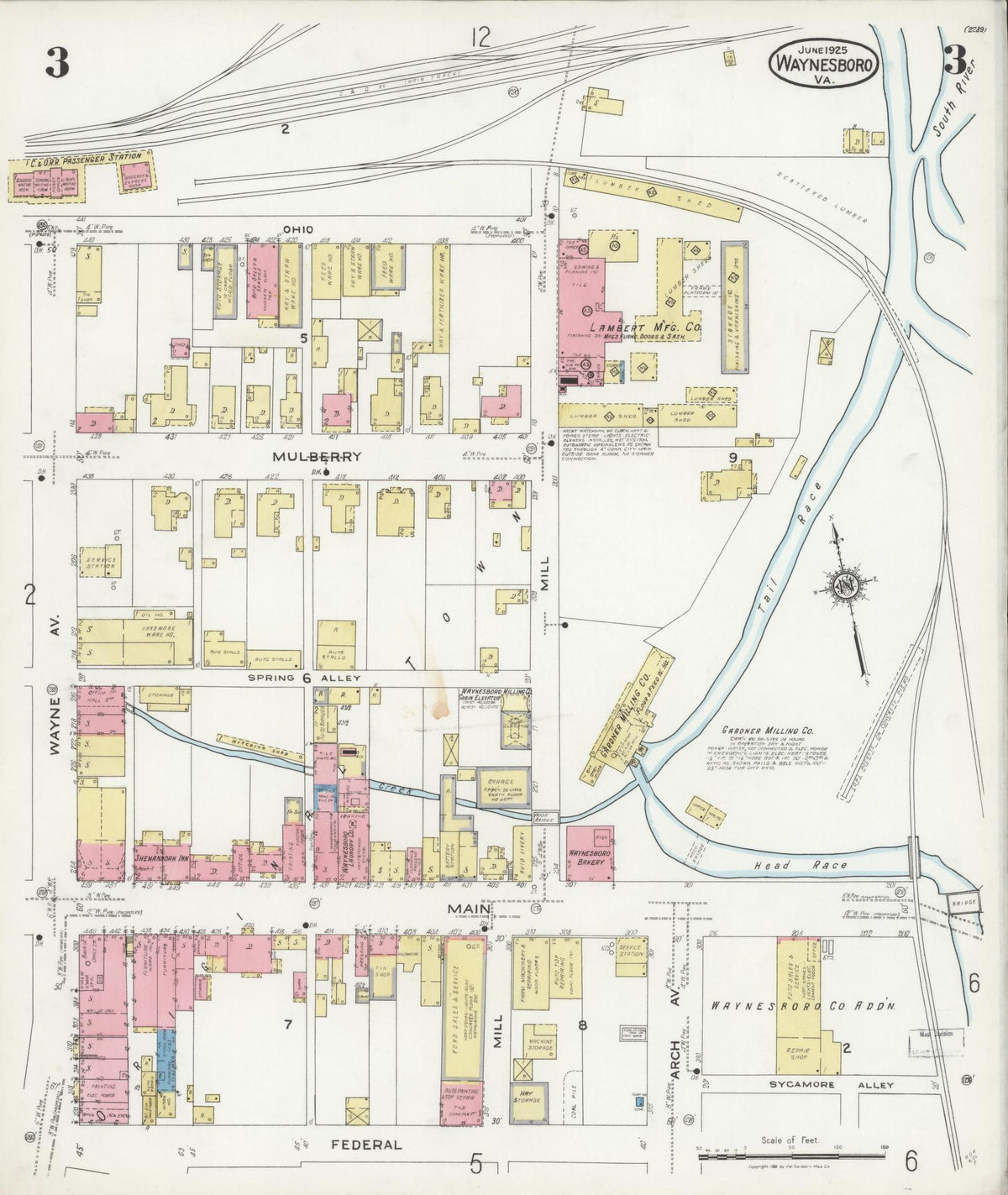 Sanborn Fire Insurance Map from Waynesboro, Independent Cities, Virginia (1925), Sheet #0003 - Historic Sanborn Fire Insurance Map Print, vintage old map wall art, antique decor, genealogy gift, Virginia Virginia map