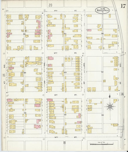 Sanborn Fire Insurance Map from Beaver Falls, Beaver County, Pennsylvania (1907), Sheet #0017 - Complete Map Set gallery image, historic Sanborn map, vintage wall art, Pennsylvania Pennsylvania
