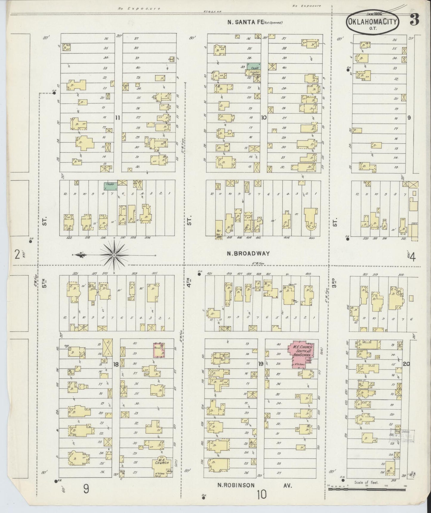 Sanborn Fire Insurance Map from Oklahoma City, Oklahoma County, Oklahoma (1896), Sheet #0003 - Complete Map Set gallery image, historic Sanborn map, vintage wall art, Oklahoma City Oklahoma