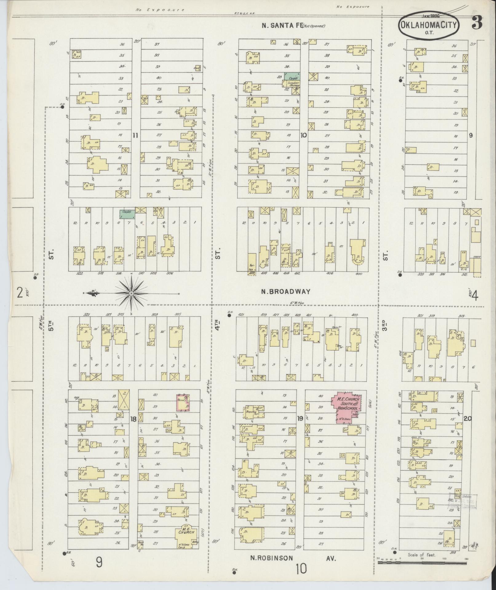 Sanborn Fire Insurance Map from Oklahoma City, Oklahoma County, Oklahoma (1896), Sheet #0003 - Complete Map Set gallery image, historic Sanborn map, vintage wall art, Oklahoma City Oklahoma