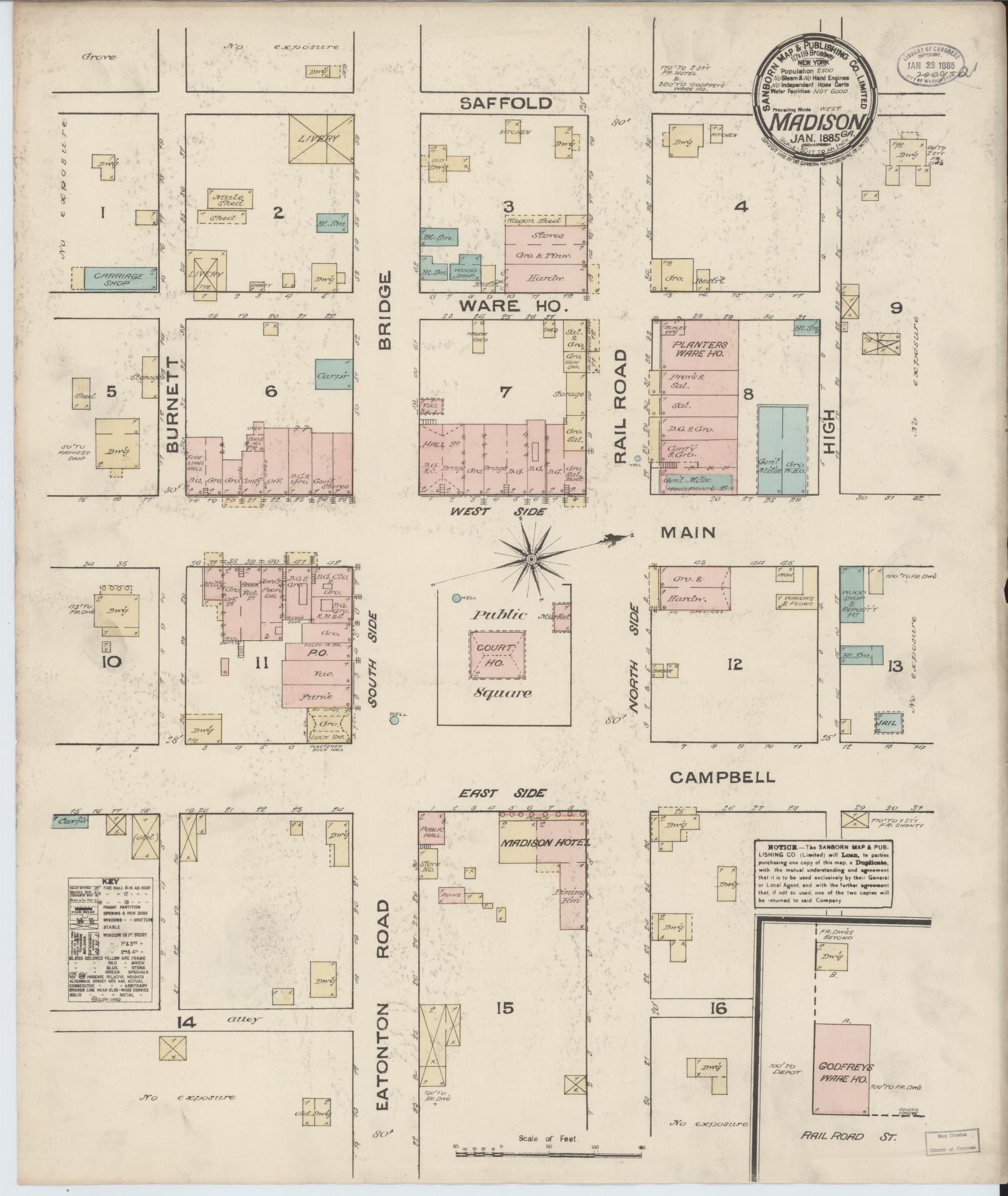 Sanborn Fire Insurance Map from Madison, Morgan County, Georgia. (1885) – Historic Sanborn Fire Insurance Map Print