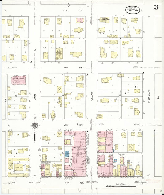 Sanborn Fire Insurance Map from Tipton, Cedar County, Iowa (1914), Sheet #0003 - Historic Sanborn Fire Insurance Map Print, vintage old map wall art