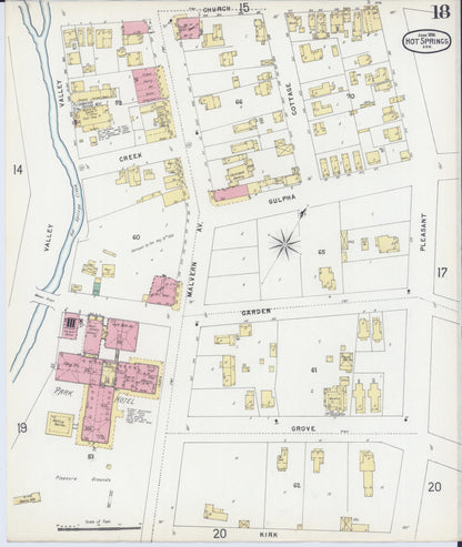 Sanborn Fire Insurance Map from Hot Springs, Garland County, Arkansas (1896), Sheet #0018 - Complete Map Set gallery image, historic Sanborn map, vintage wall art, Arkansas Arkansas