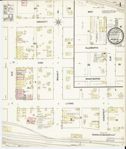 Sanborn Fire Insurance Map from Avoca, Pottawattamie County, Iowa (1888), Sheet #0001 - Historic Sanborn Fire Insurance Map Print