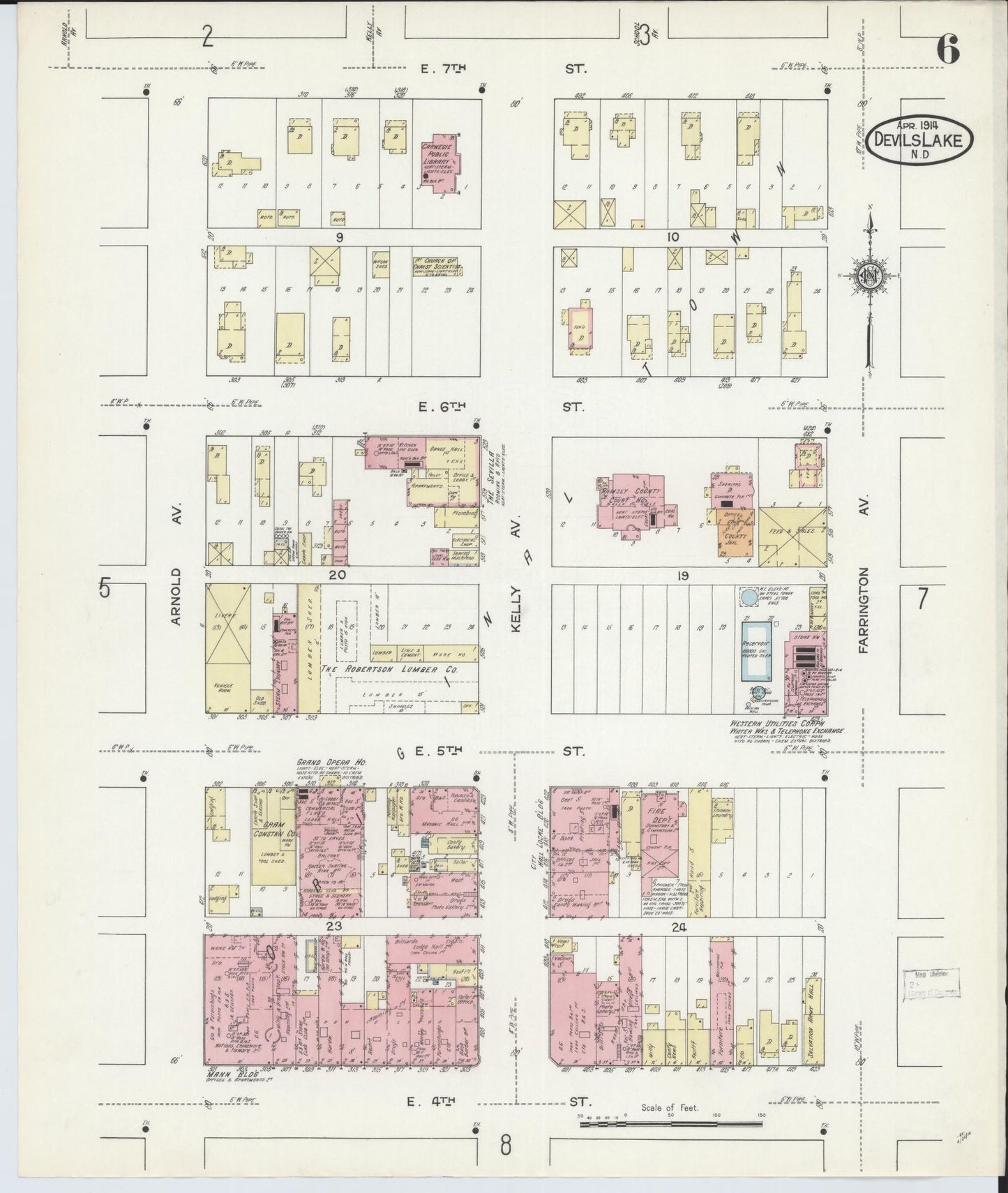 Sanborn Fire Insurance Map from Devils Lake, Ramsey County, North Dakota (1914), Sheet #0006 - Historic Sanborn Fire Insurance Map Print, vintage old map wall art, antique decor, genealogy gift, North Dakota North Dakota map