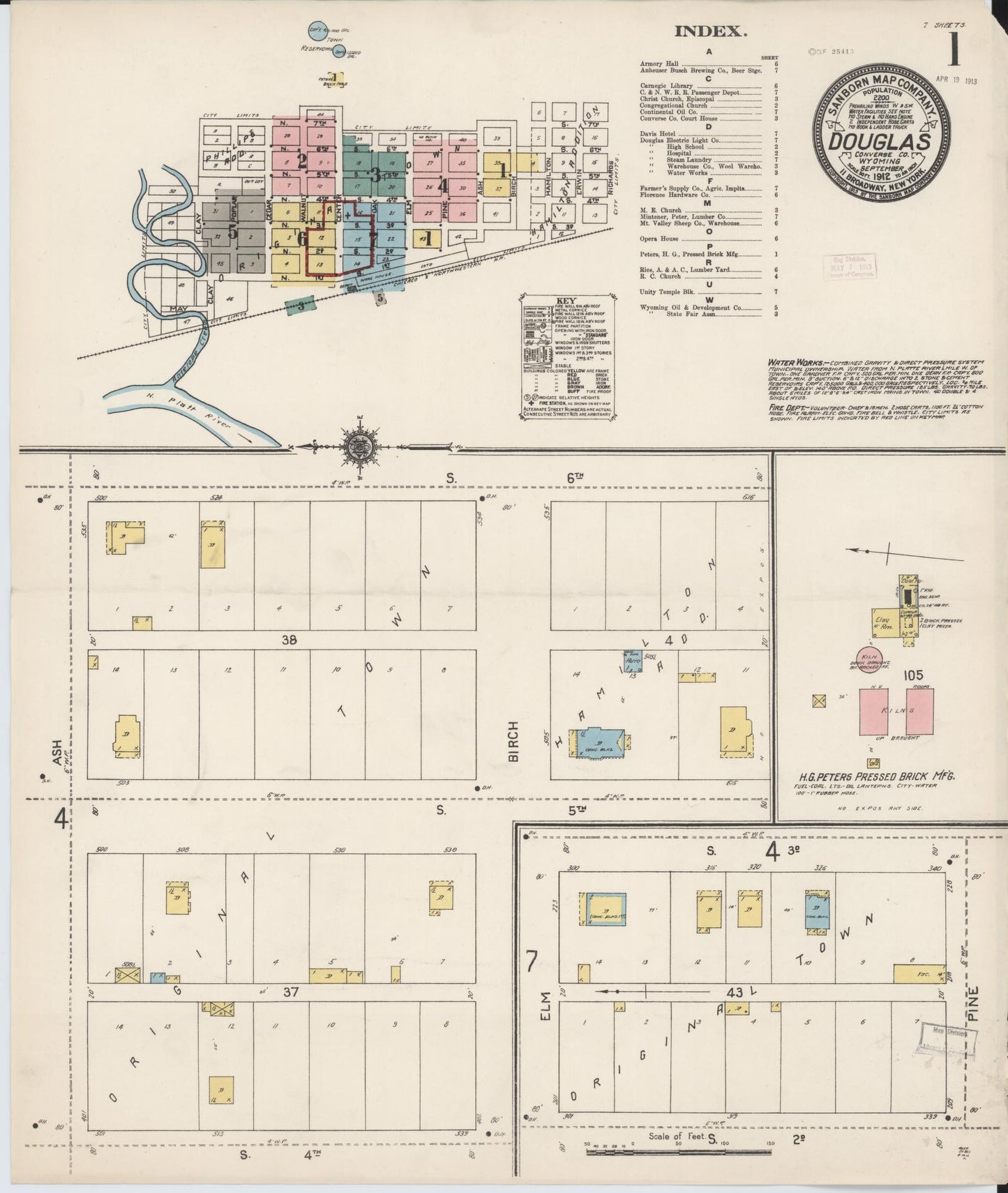 Sanborn Fire Insurance Map from Douglas, Converse County, Wyoming (1912), Sheet #0001 - Complete Map Set gallery image, historic Sanborn map, vintage wall art, Wyoming Wyoming