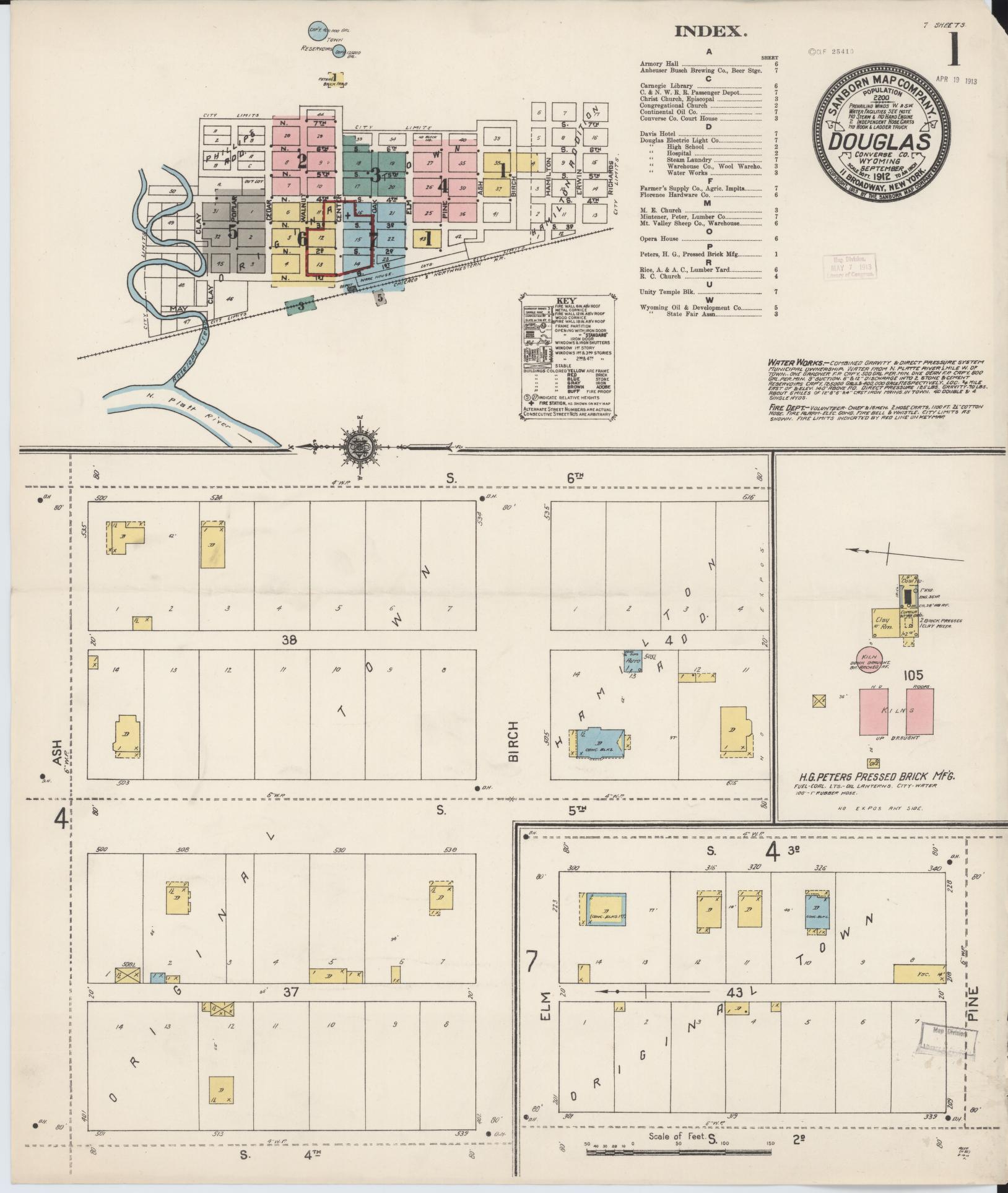 Sanborn Fire Insurance Map from Douglas, Converse County, Wyoming (1912), Sheet #0001 - Complete Map Set gallery image, historic Sanborn map, vintage wall art, Wyoming Wyoming