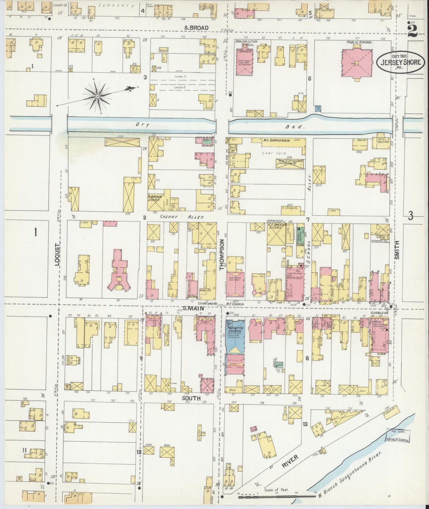 Sanborn Fire Insurance Map from Jersey Shore, Lycoming County, Pennsylvania (1901), Sheet #0002 - Complete Map Set gallery image, historic Sanborn map, vintage wall art, Pennsylvania Pennsylvania