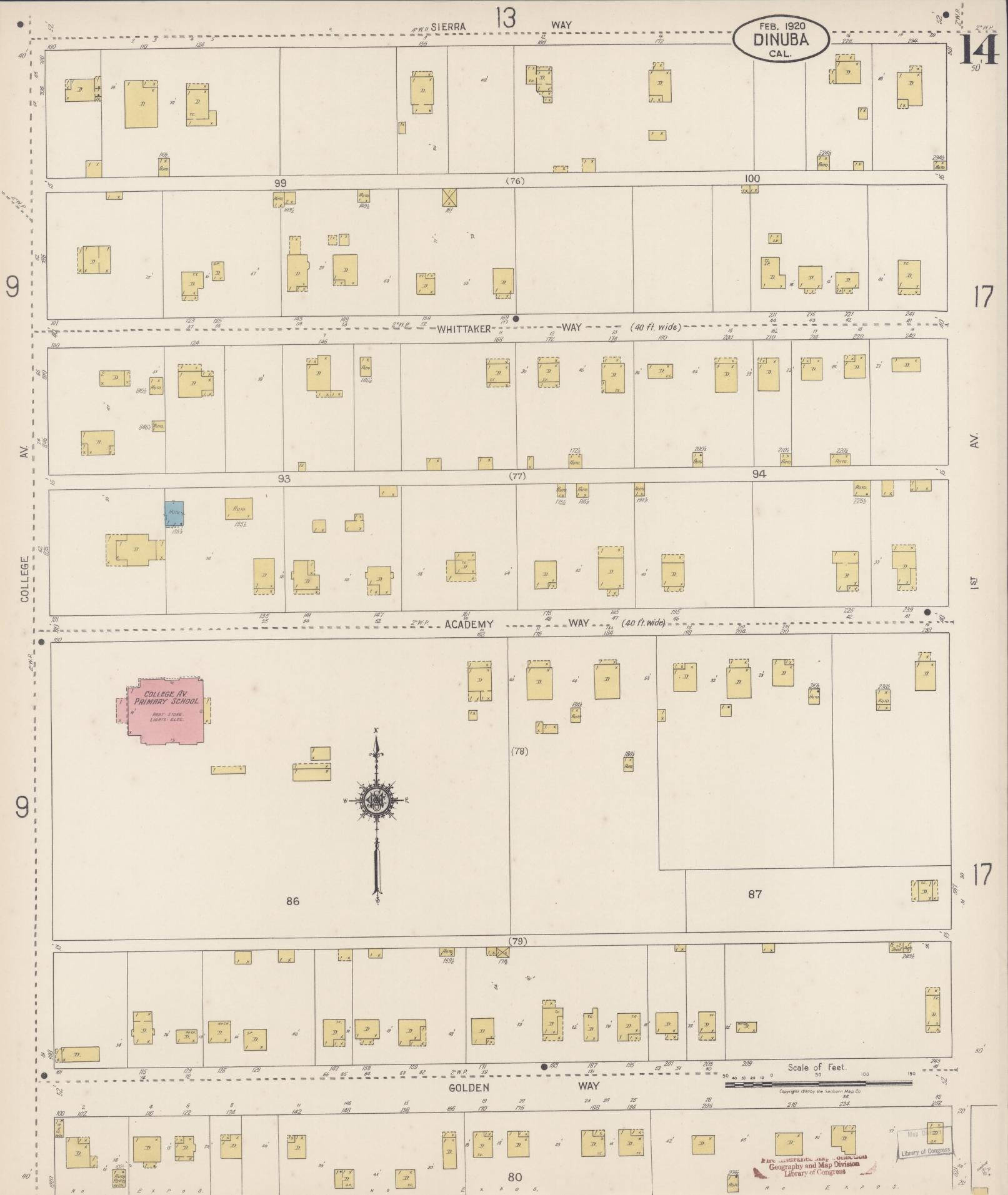 Sanborn Fire Insurance Map from Dinuba, Tulare County, California (1920), Sheet #0014 - Complete Map Set gallery image, historic Sanborn map, vintage wall art, California California
