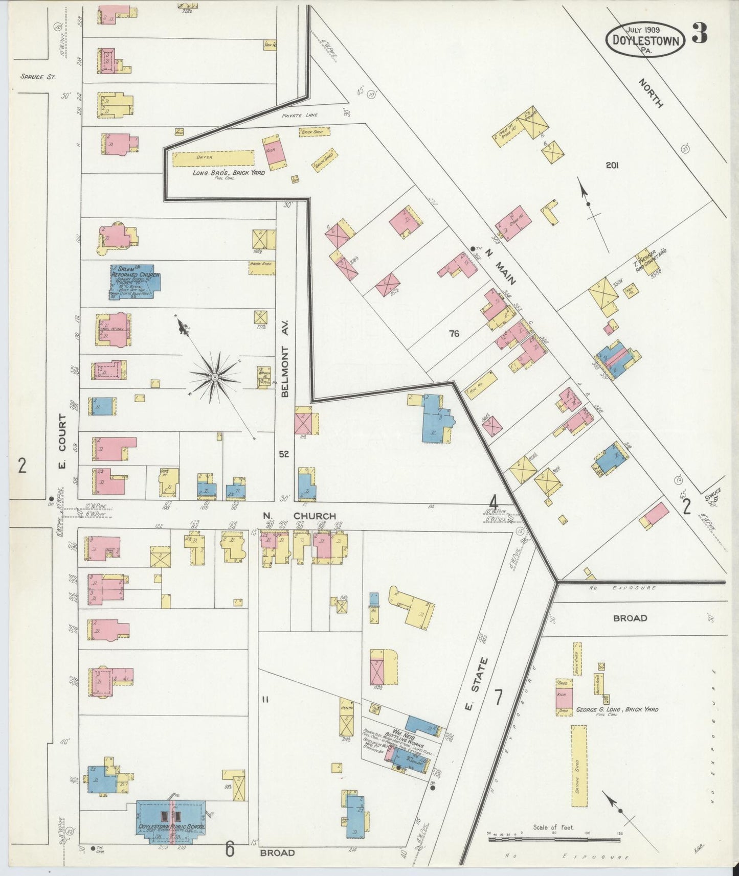 Sanborn Fire Insurance Map from Doylestown, Bucks County, Pennsylvania (1909), Sheet #0003 - Historic Sanborn Fire Insurance Map Print, vintage old map wall art, antique decor, genealogy gift, Pennsylvania Pennsylvania map