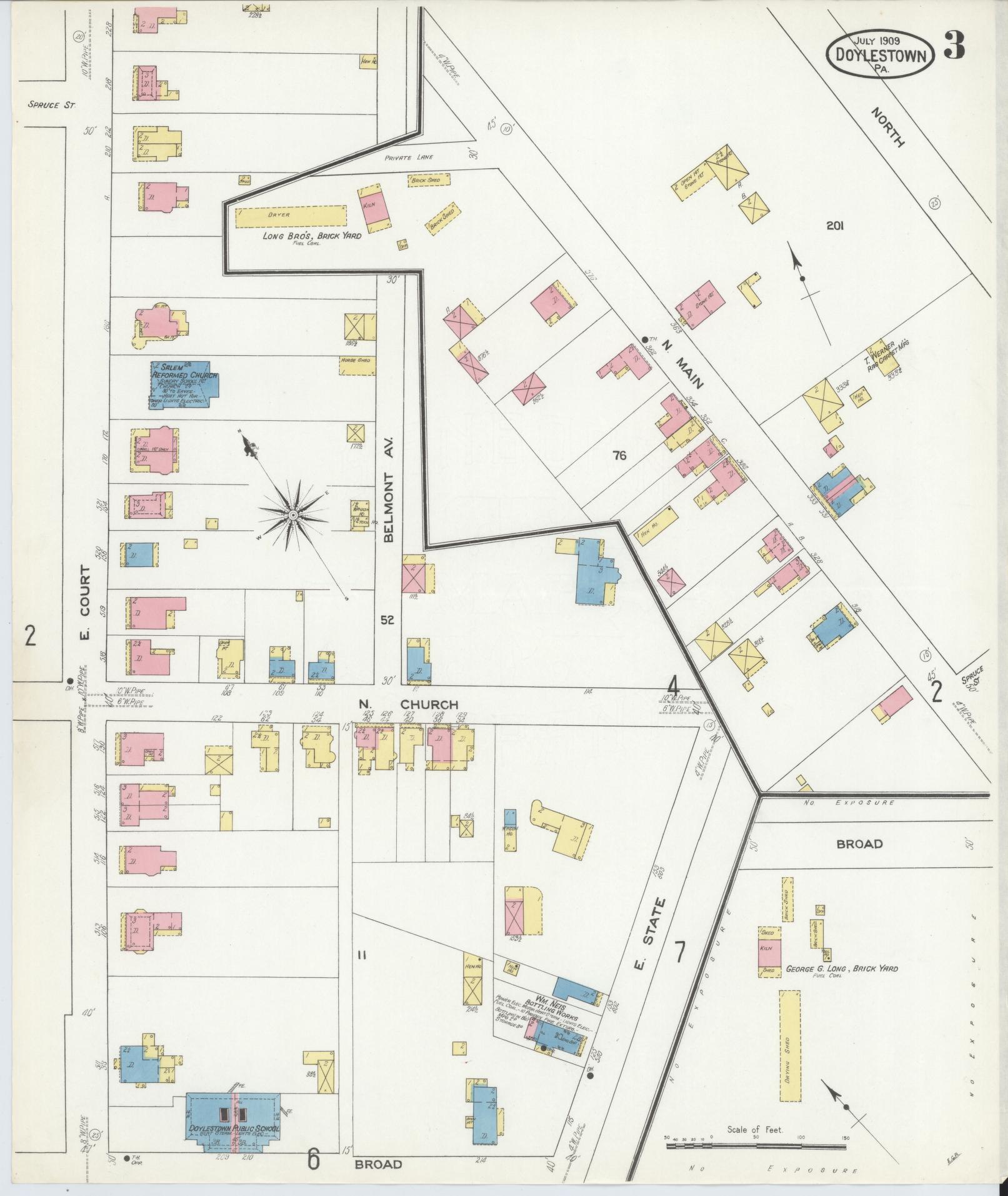 Sanborn Fire Insurance Map from Doylestown, Bucks County, Pennsylvania (1909), Sheet #0003 - Historic Sanborn Fire Insurance Map Print, vintage old map wall art, antique decor, genealogy gift, Pennsylvania Pennsylvania map