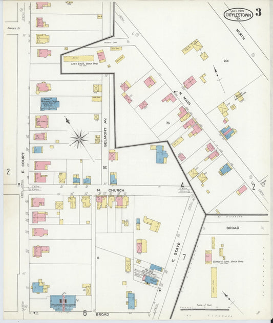 Sanborn Fire Insurance Map from Doylestown, Bucks County, Pennsylvania (1909), Sheet #0003 - Historic Sanborn Fire Insurance Map Print, vintage old map wall art, antique decor, genealogy gift, Pennsylvania Pennsylvania map
