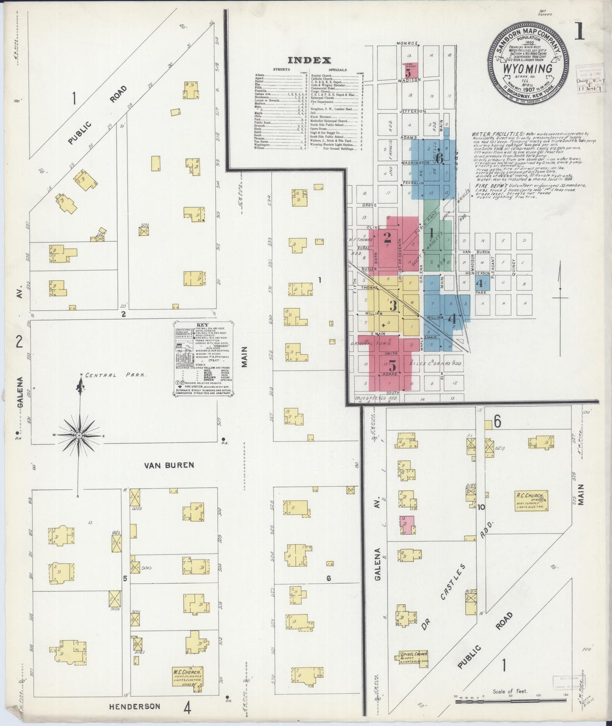 Sanborn Fire Insurance Map from Wyoming, Stark County, Illinois (1907), Sheet #0001 - Complete Map Set gallery image, historic Sanborn map, vintage wall art, Wyoming Wyoming