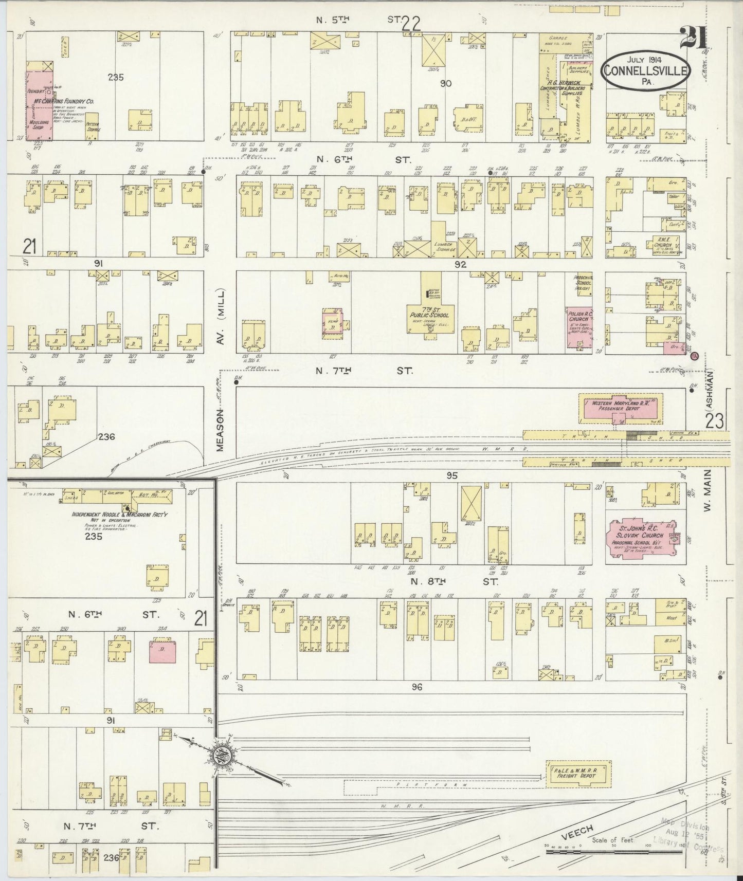 Sanborn Fire Insurance Map from Connellsville, Fayette County, Pennsylvania (1914), Sheet #0021 - Historic Sanborn Fire Insurance Map Print, vintage old map wall art, antique decor, genealogy gift, Pennsylvania Pennsylvania map