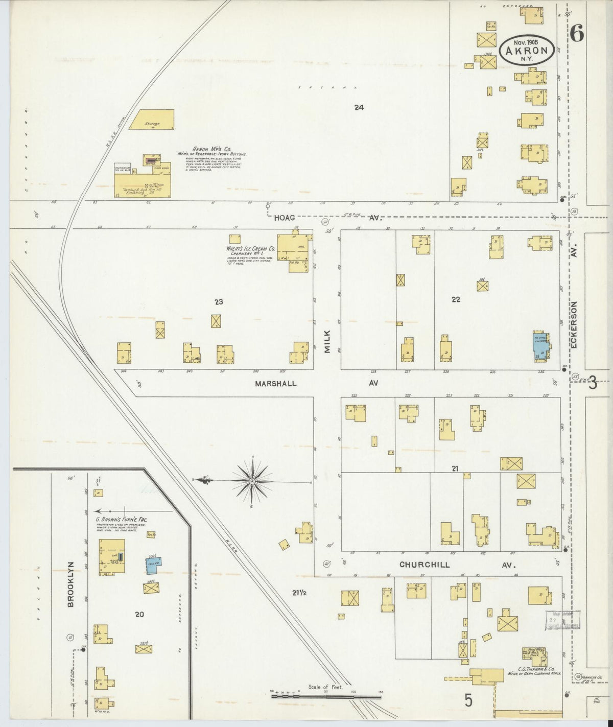 Sanborn Fire Insurance Map from Akron, Erie County, New York (1905), Sheet #0006 - Complete Map Set gallery image, historic Sanborn map, vintage wall art, New York New York